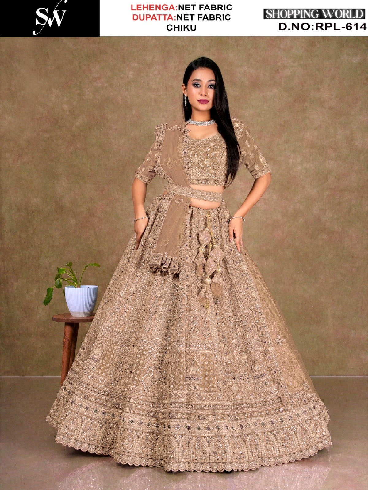 Tremendous Chiku golden Net Lehenga