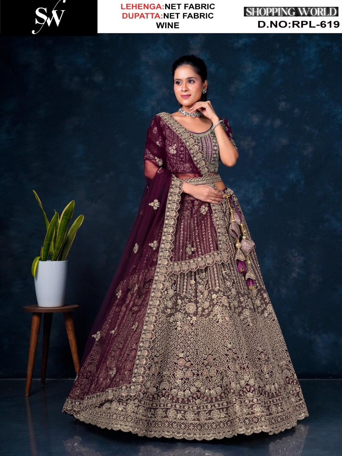 Lavishing wine Net Lehenga
