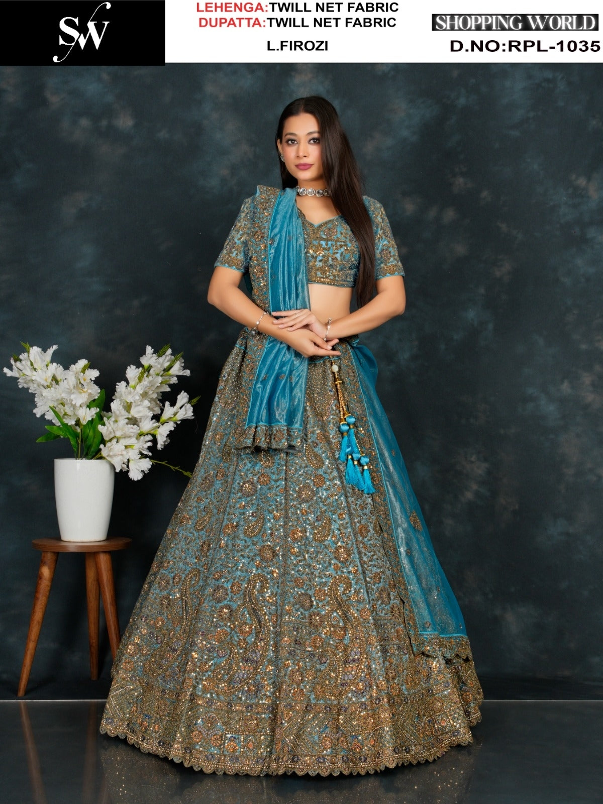 Lovely Light firozi Blue Twill Net Lehenga