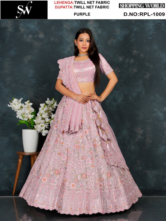 Charming purple Twill Net Lehenga