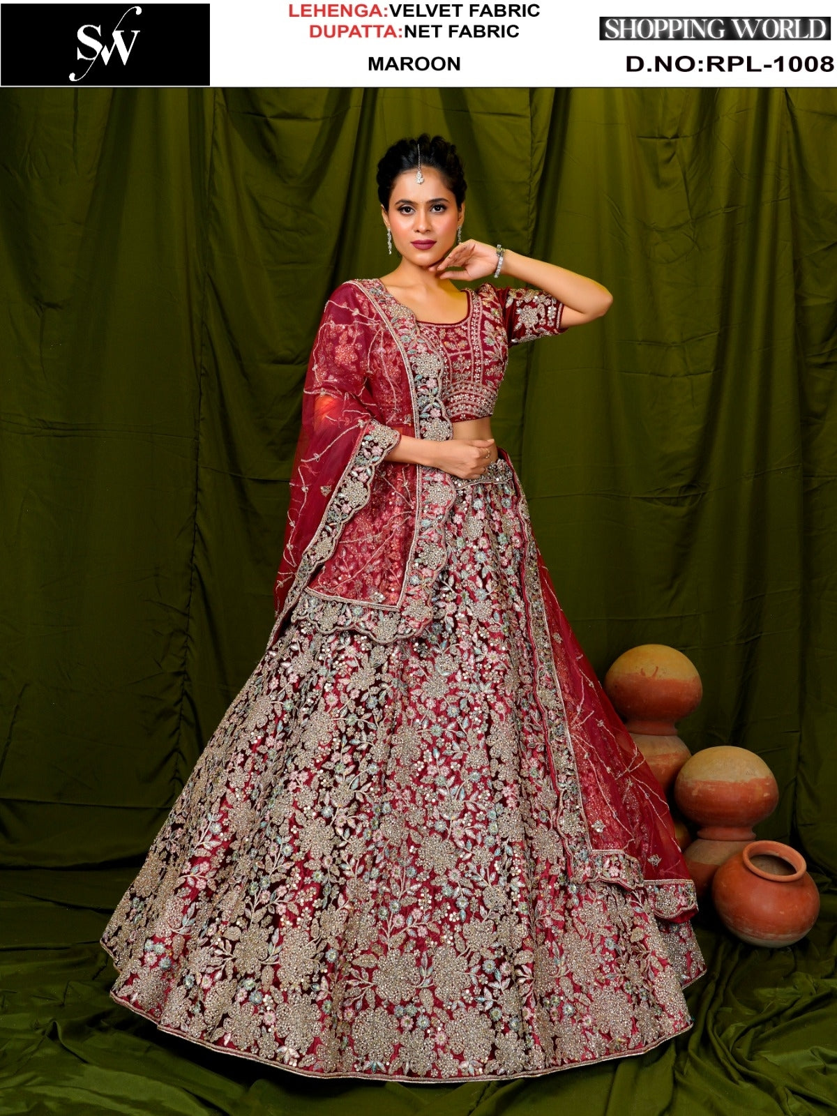 Awesome Maroon Velvet Lehenga