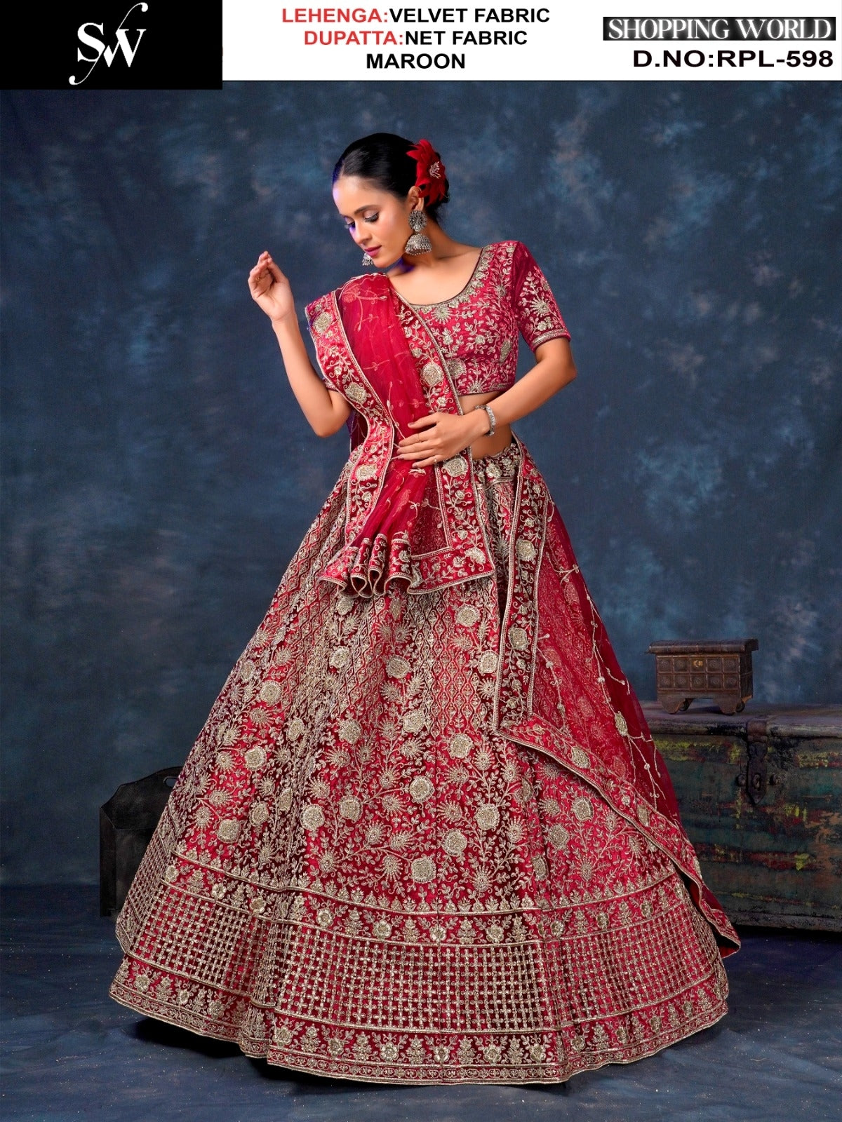 Good looking Maroon Velvet Lehenga