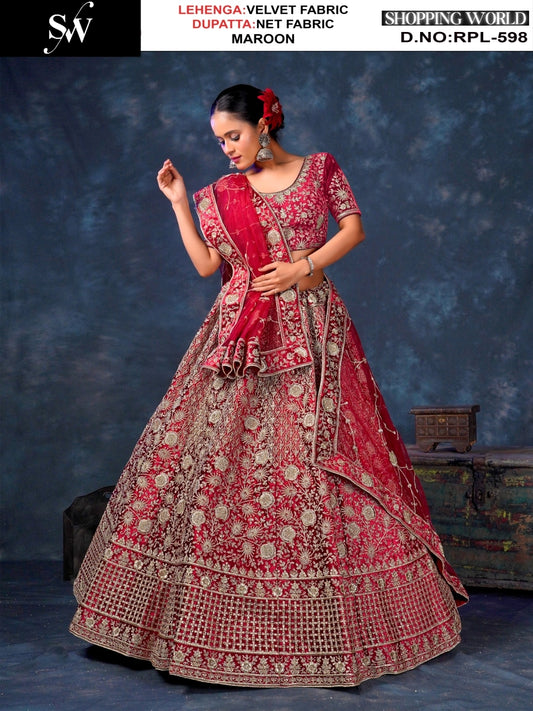 Good looking Maroon Velvet Lehenga