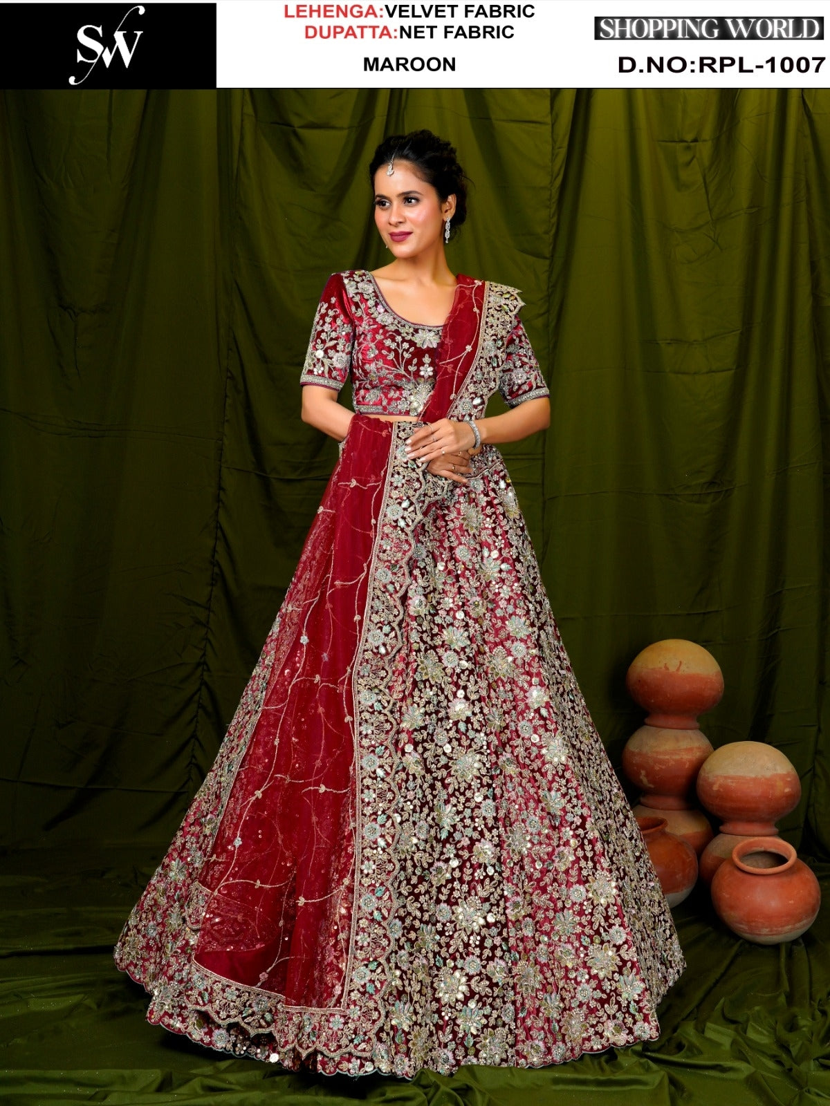 Gorgeous Maroon Velvet Lehenga