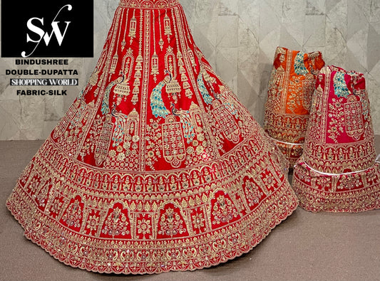 Majestic Rani pink peacock Double Dupatta Silk Bridal Lehenga