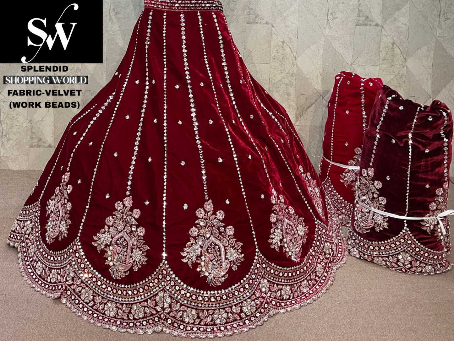 Astonishing Velvet Maroon bridal Lehenga