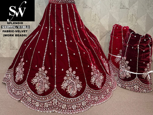 Astonishing Velvet Maroon bridal Lehenga