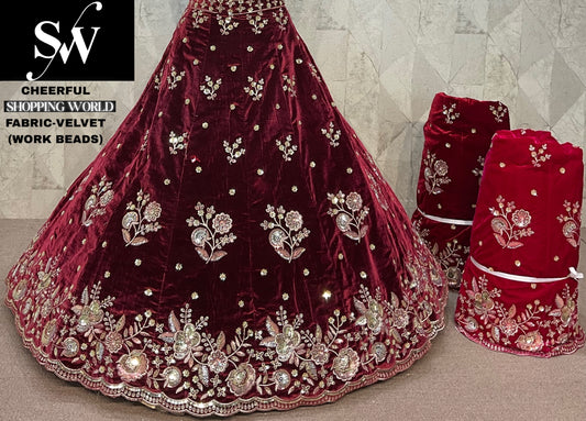 Fabulous Velvet Maroon Velvet Lehenga