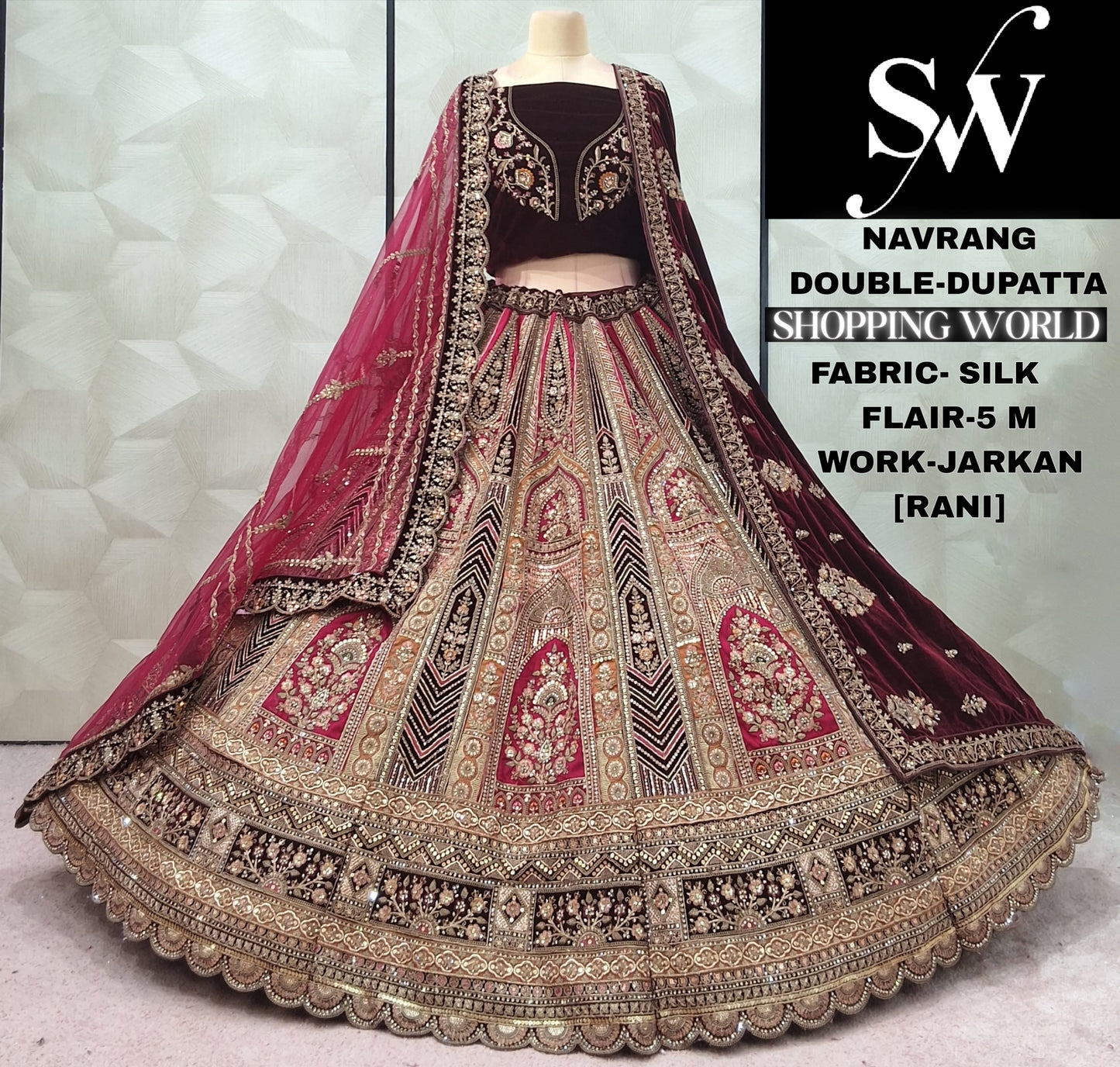 Fabulous Rani pink Double Dupatta Silk Bridal Lehenga
