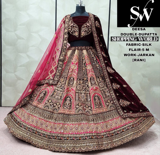 Amazing Rani pink Double Dupatta Silk Bridal Lehenga