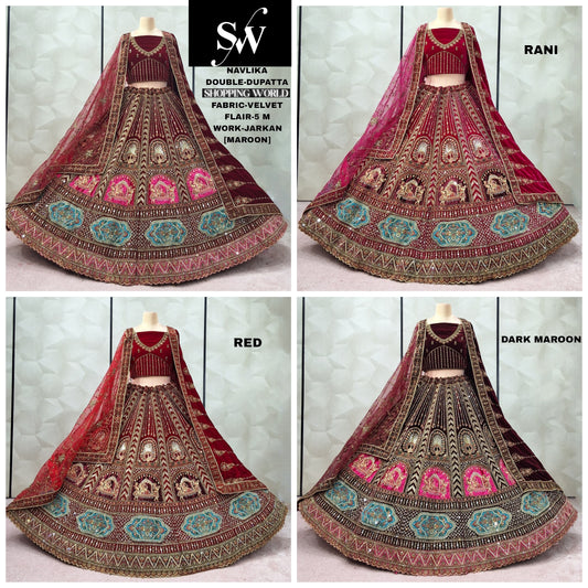 Awesome Red Rani pink Maroon Dark Maroon Double Dupatta Silk Bridal Lehenga