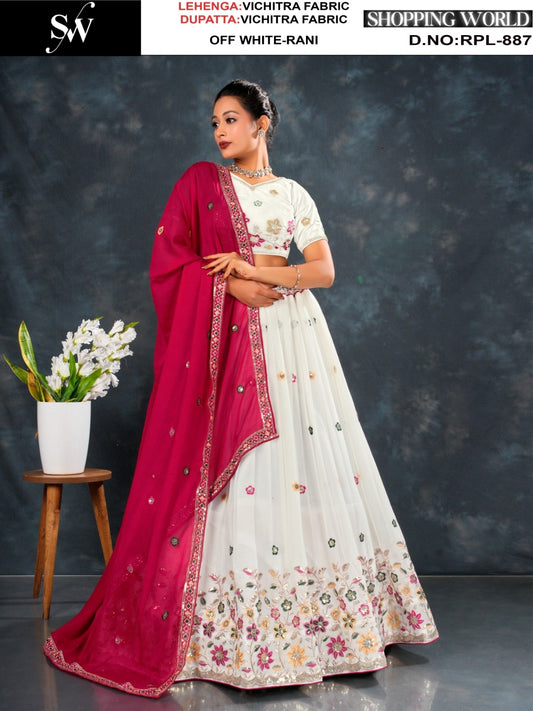 Astonishing Off white Vichitra Lehenga