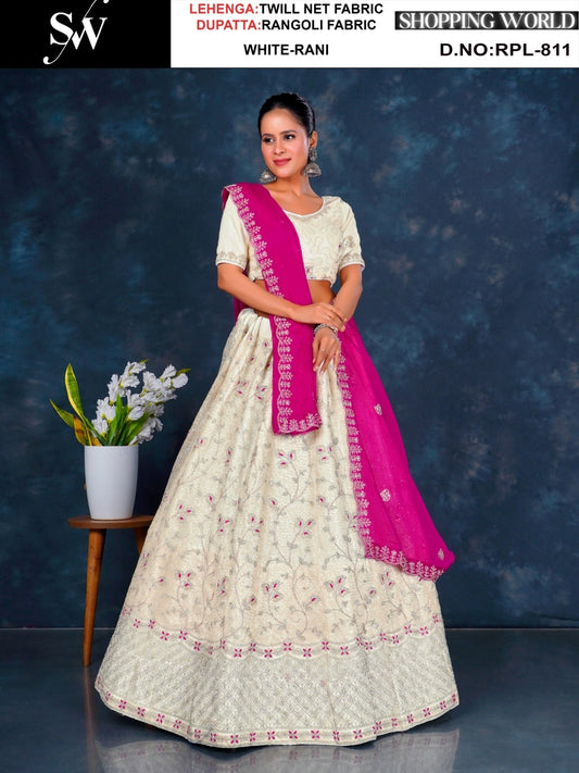 Stunning white twill Net Lehenga