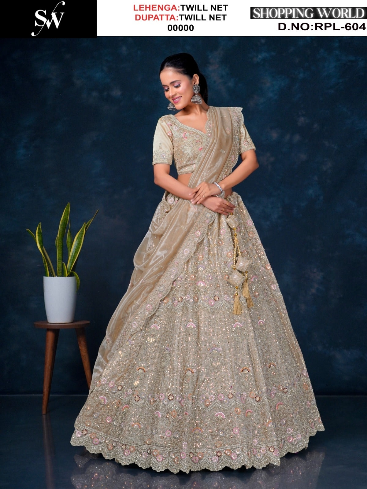 Good looking golden twill Net Lehenga