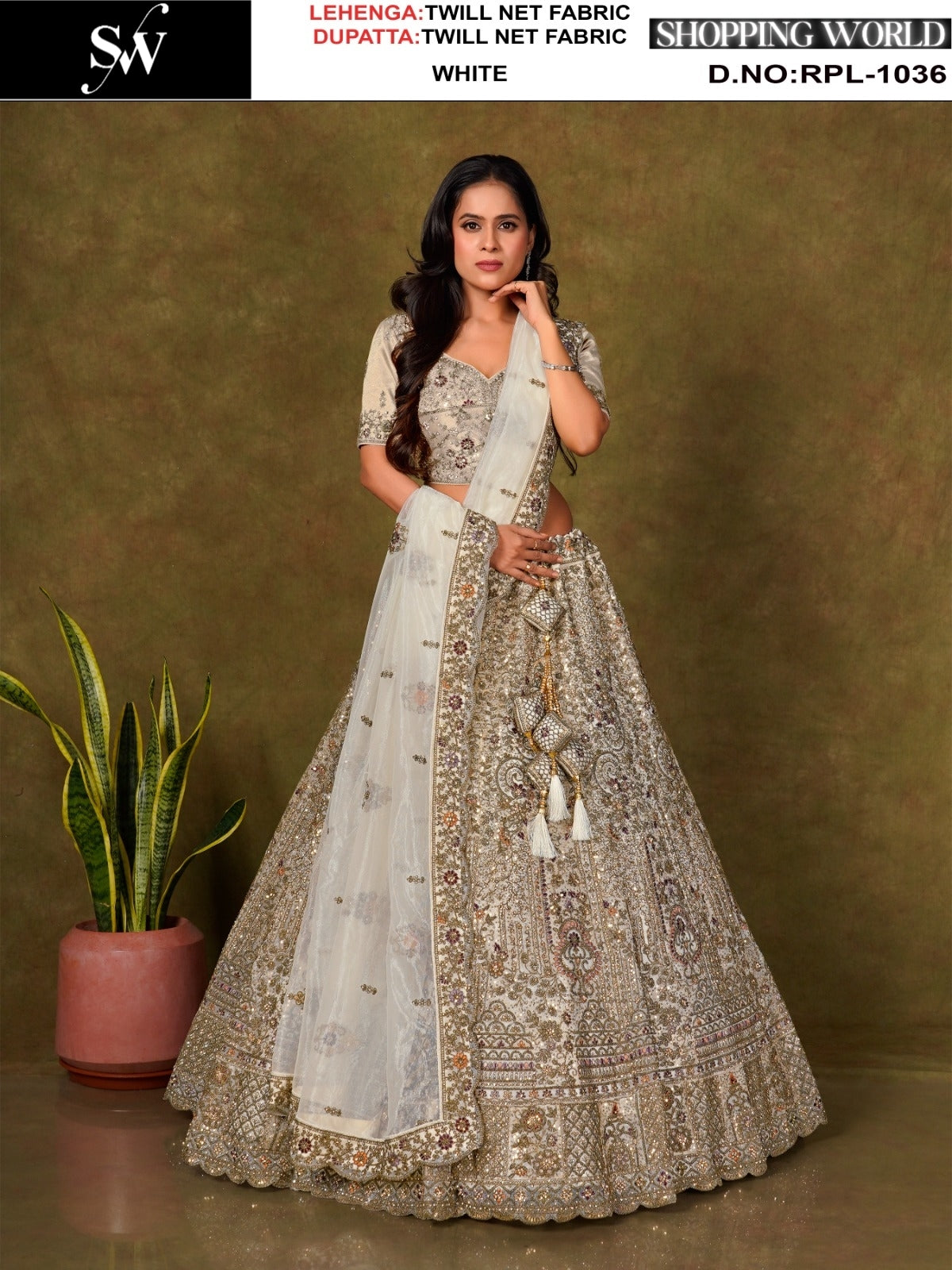 Designer White twill Net Lehenga