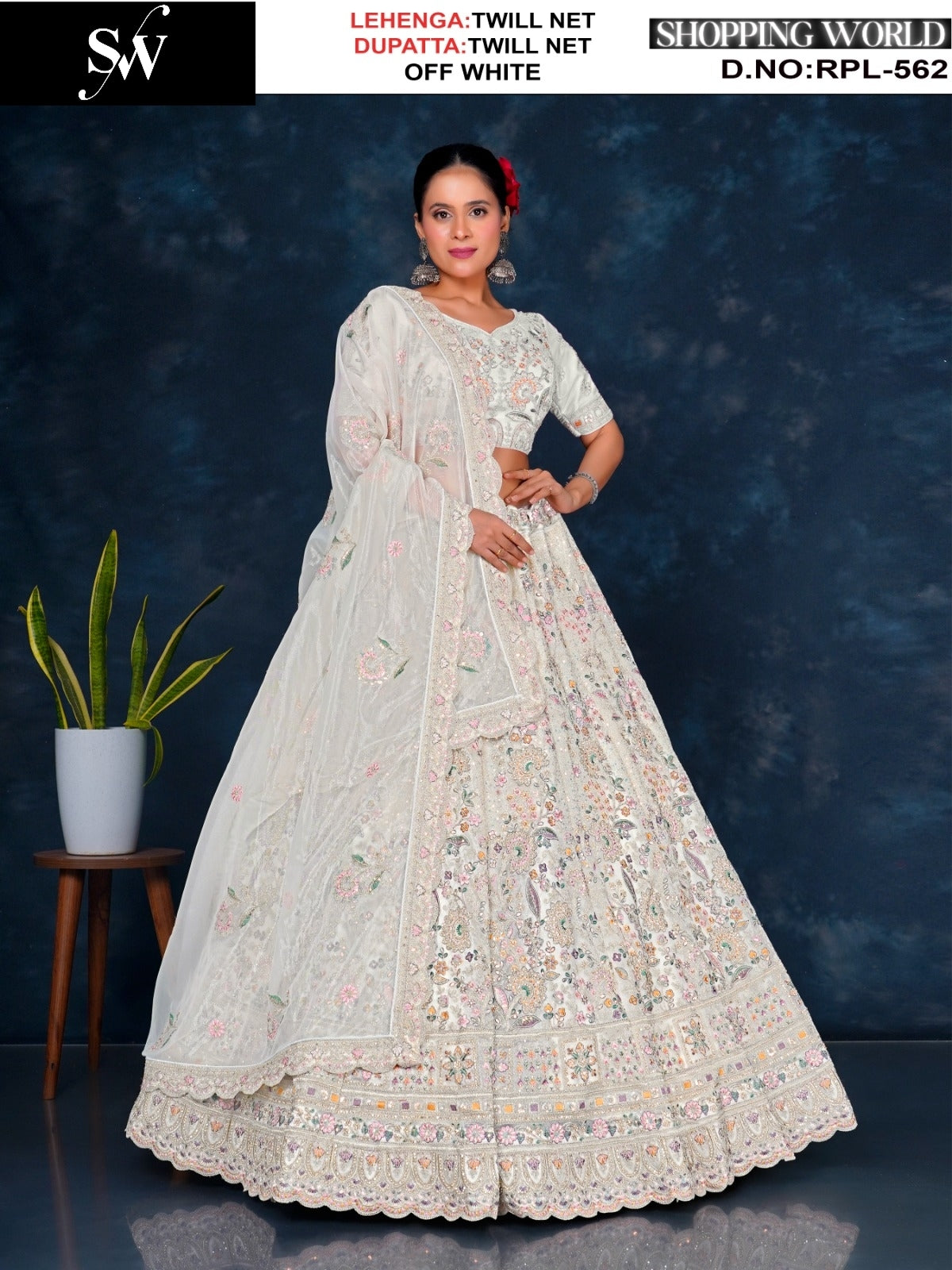 Khoobsurat off white Twill Net Lehenga
