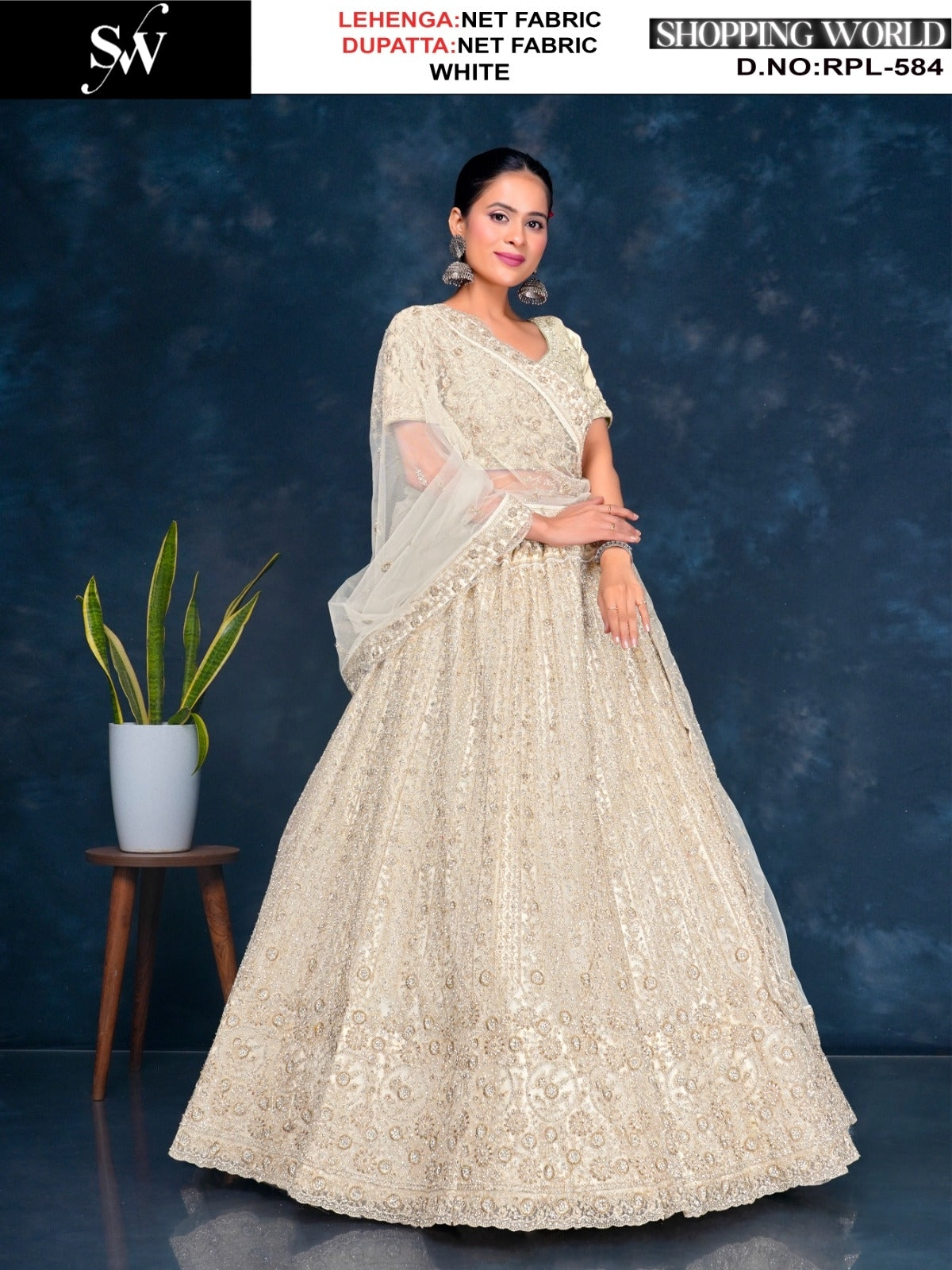 Pretty White golden Net Lehenga