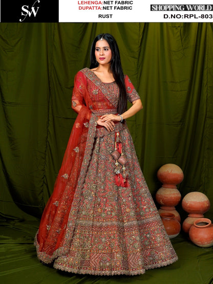 Fantastic Rust orange Net Lehenga