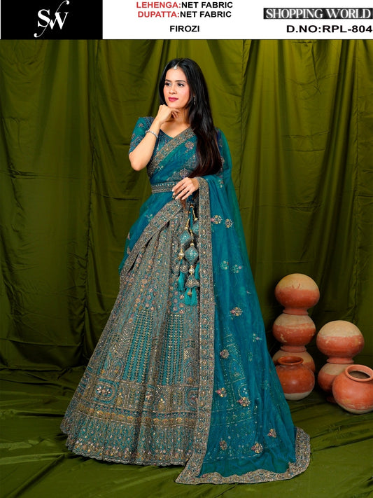 Attractive Firozi blue Net Lehenga