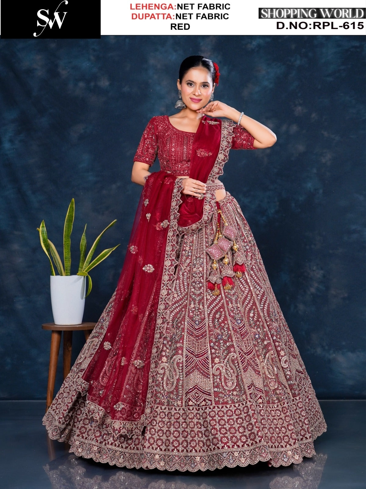 Pretty Red Net Lehenga