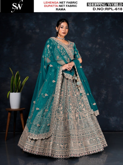 Khoobsurat Chiku golden Net Lehenga