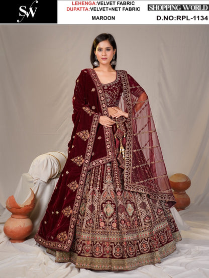 Engaging Maroon Velvet Lehenga