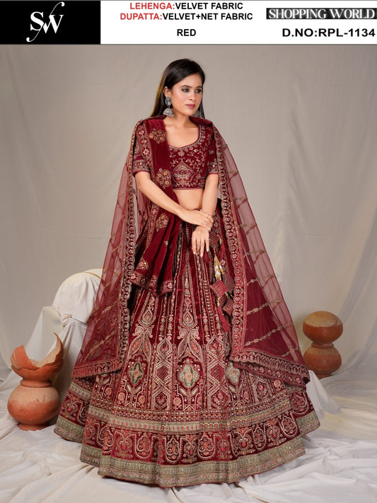Elegant Red Velvet Lehenga