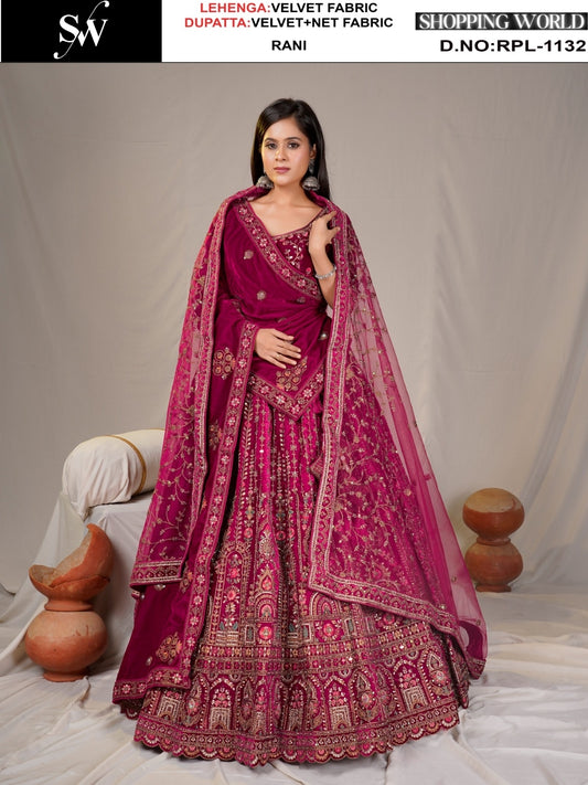 Eye Catching Maroon Velvet Lehenga