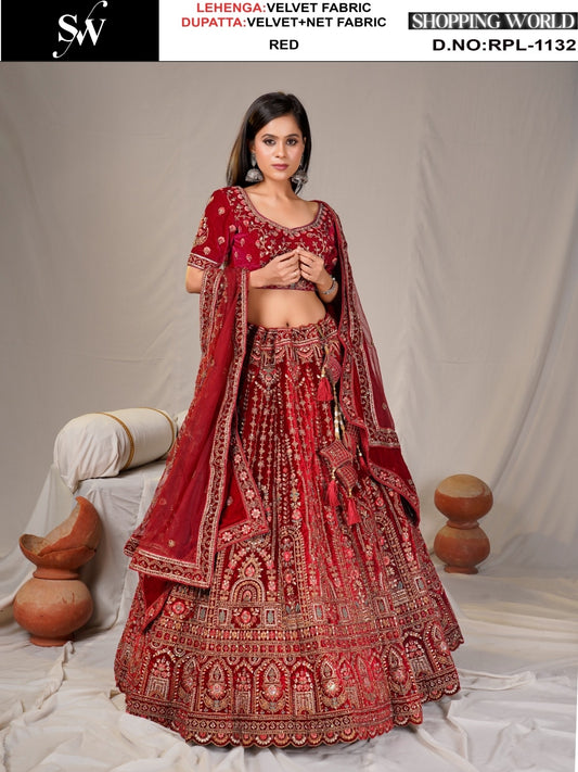 Charming Red Velvet Lehenga