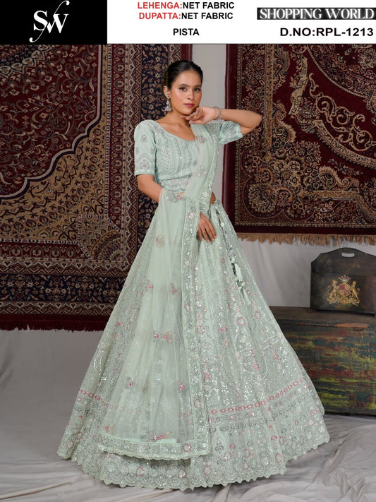 Majestic pista green Net Lehenga