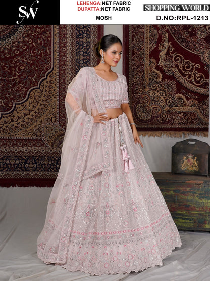 Lavishing Off white Net Lehenga