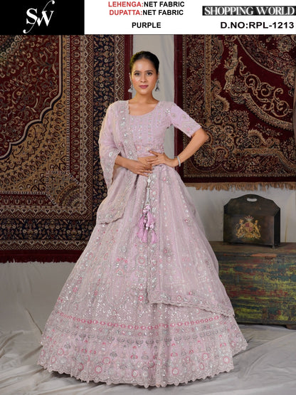 Lavishing Off white Net Lehenga