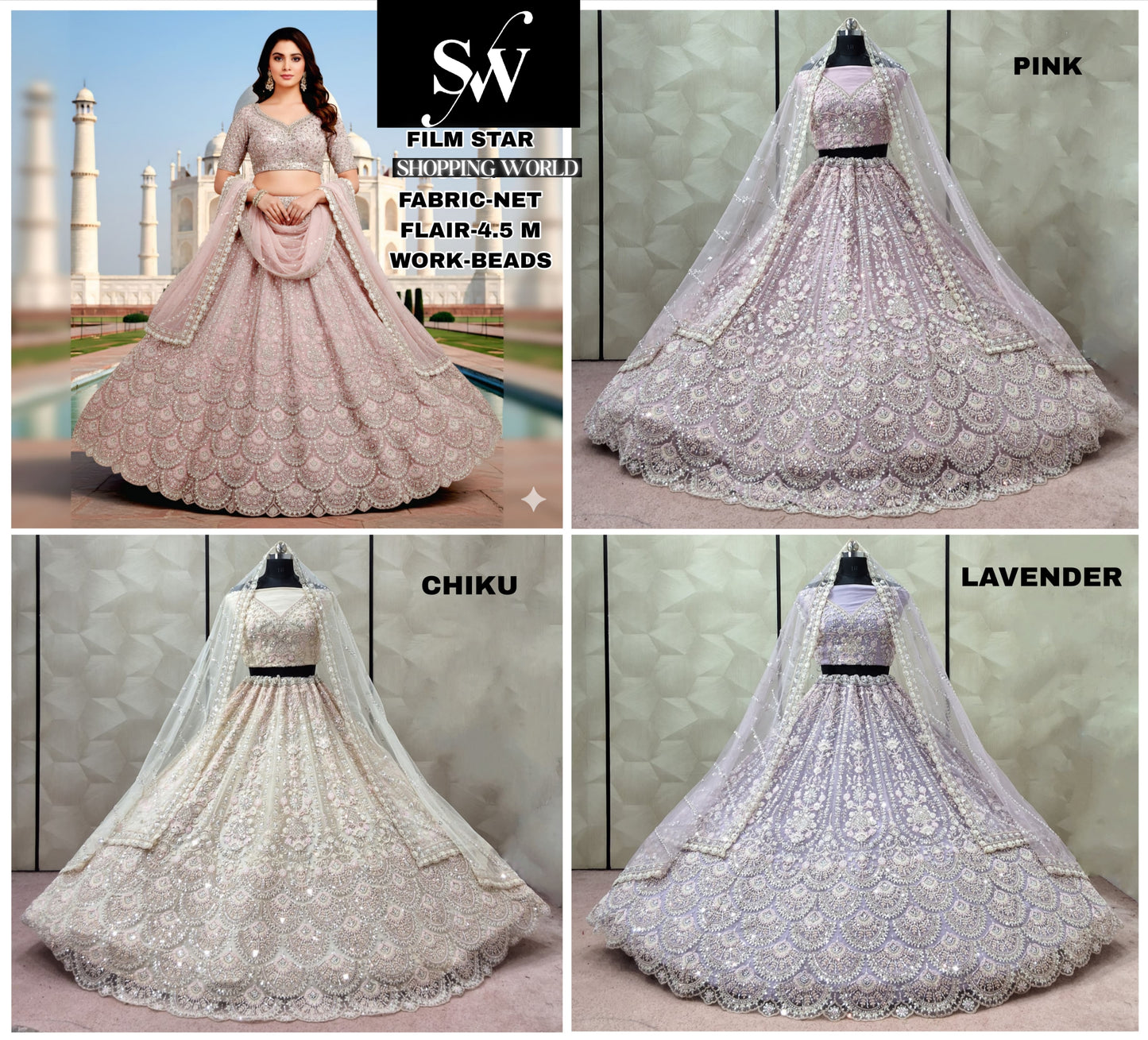 Something different Pink Chiku golden Lavender Net Lehenga