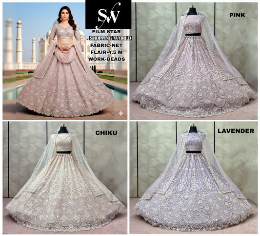 Something different Pink Chiku golden Lavender Net Lehenga