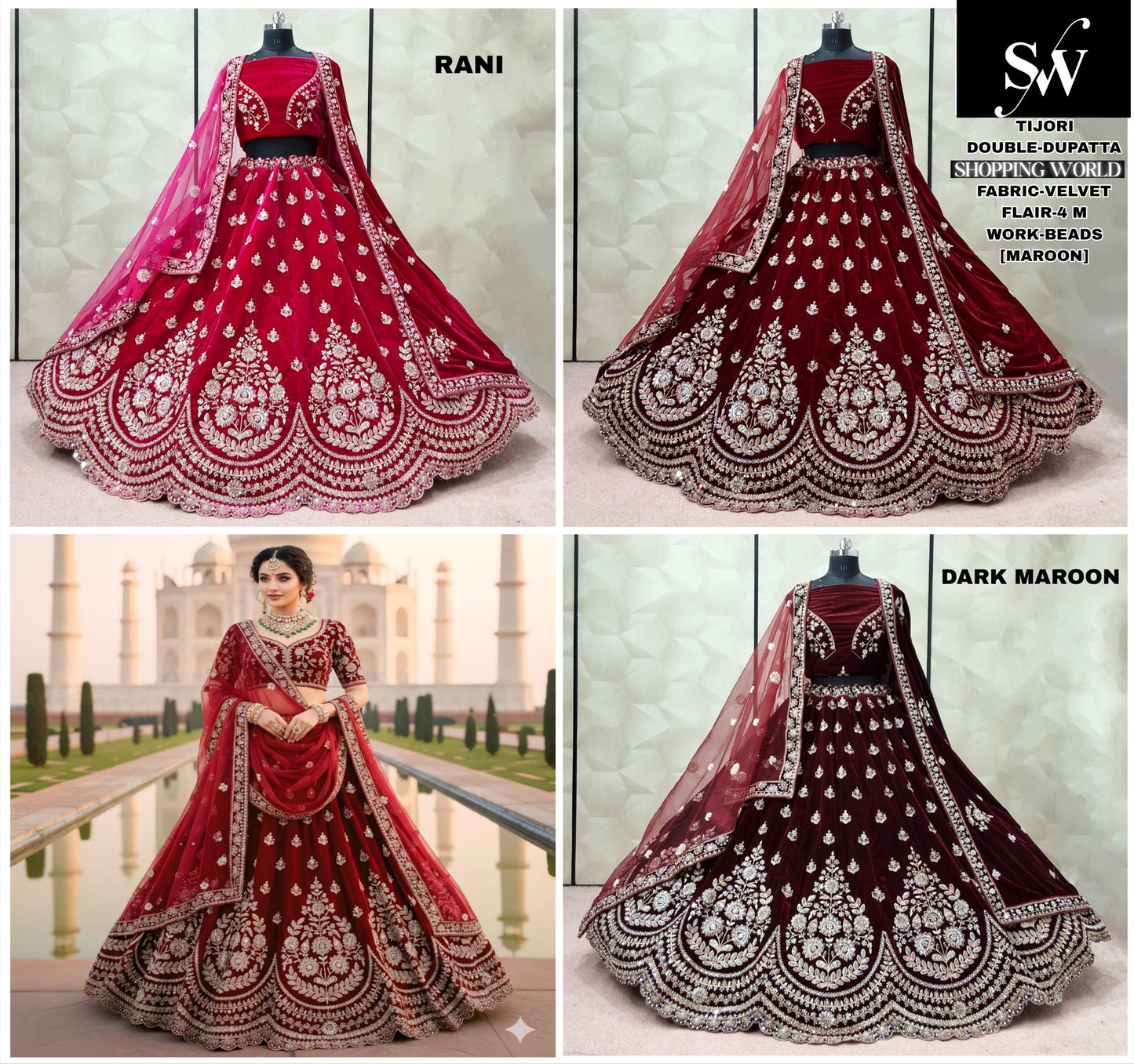 Fantastic Rani pink Maroon Dark Maroon Velvet Bridal Lehenga