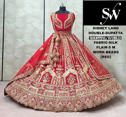 Tremendous Rani pink Silk Double Dupatta peacock Bridal Lehenga