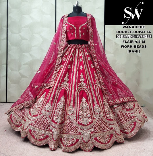 Stunning Rani pink Double Dupatta Bridal Lehenga