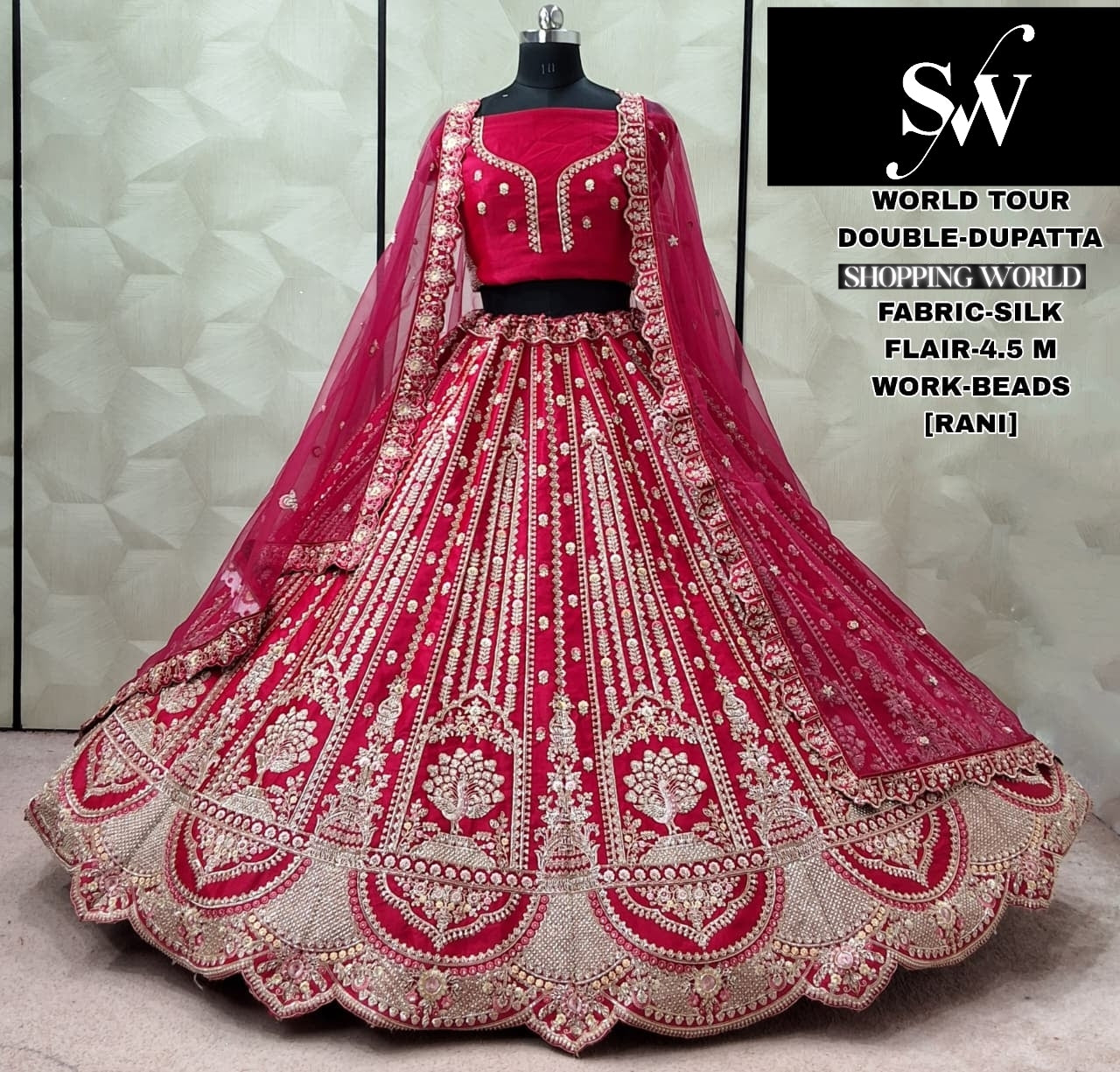 Gorgeous Rani pink Silk Double Dupatta Bridal Lehenga