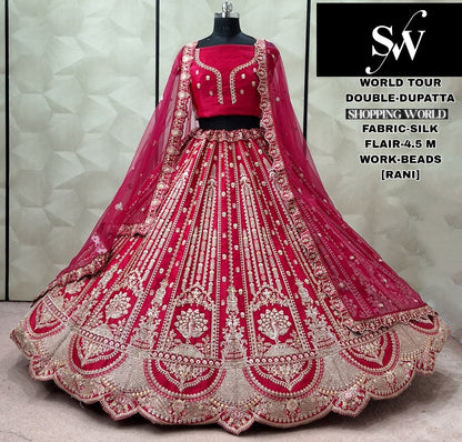Gorgeous Rani pink Silk Double Dupatta Bridal Lehenga