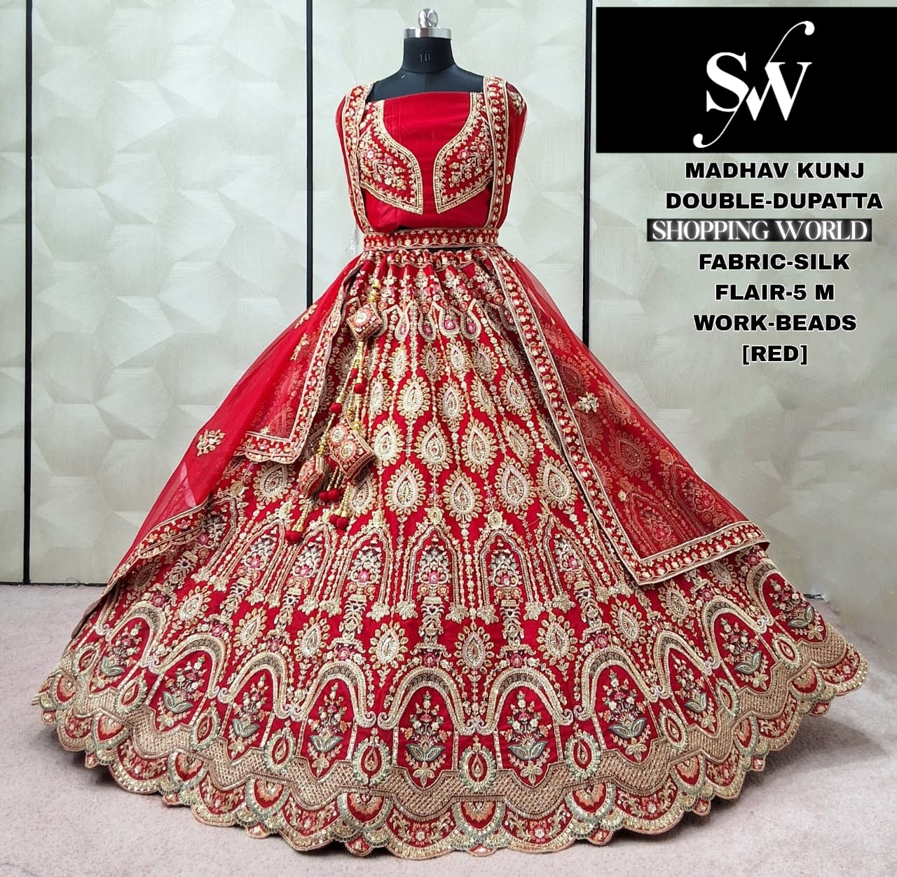 Awesome Rani pink Silk Double Dupatta peacock Bridal Lehenga