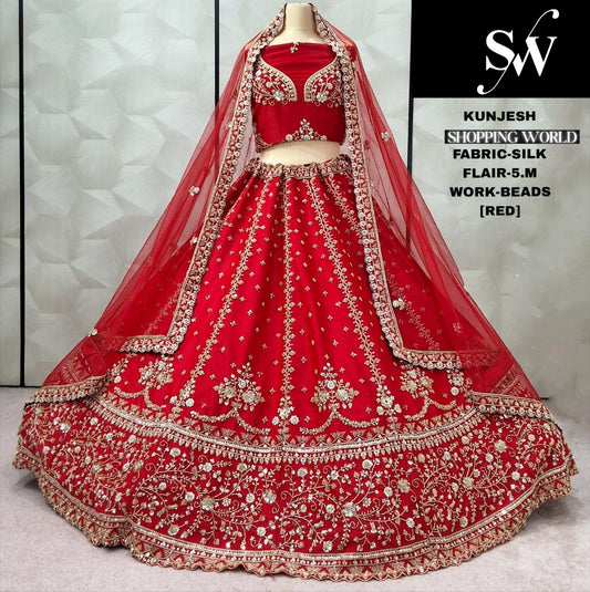 Delightful Red Silk Bridal Lehenga