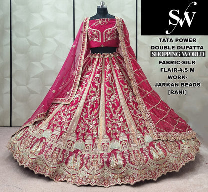 Engaging Rani pink Silk Double Dupatta Bridal Lehenga