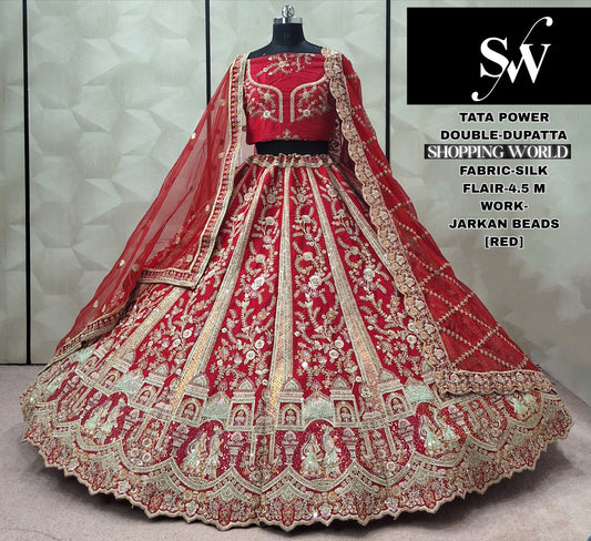 Elegant Red Silk Double Dupatta Bridal Lehenga
