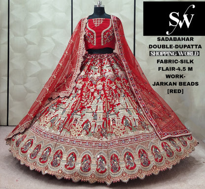 Eye Catching Red Silk Double Dupatta Bridal Lehenga