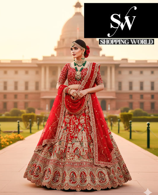 Eye Catching Red Silk Double Dupatta Bridal Lehenga