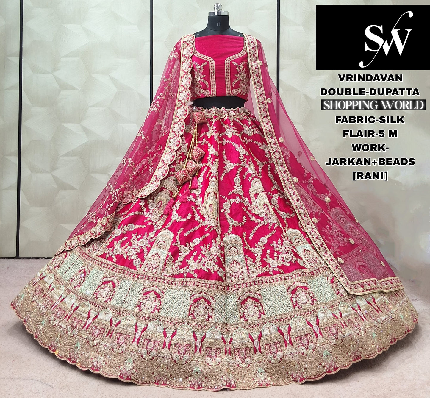 Charming Rani pink Silk Double Dupatta Bridal Lehenga