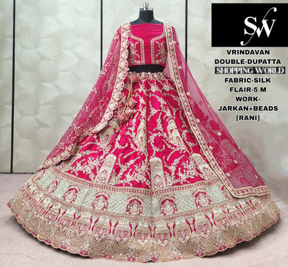 Charming Rani pink Silk Double Dupatta Bridal Lehenga