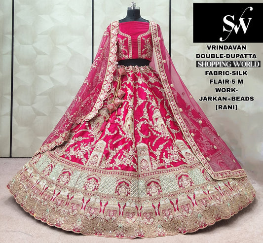 Charming Rani pink Silk Double Dupatta Bridal Lehenga