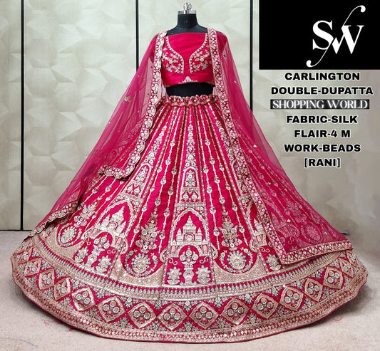 Awesome Red Silk Double Dupatta Bridal Lehenga