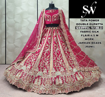Engaging Rani pink Silk Double Dupatta Bridal Lehenga